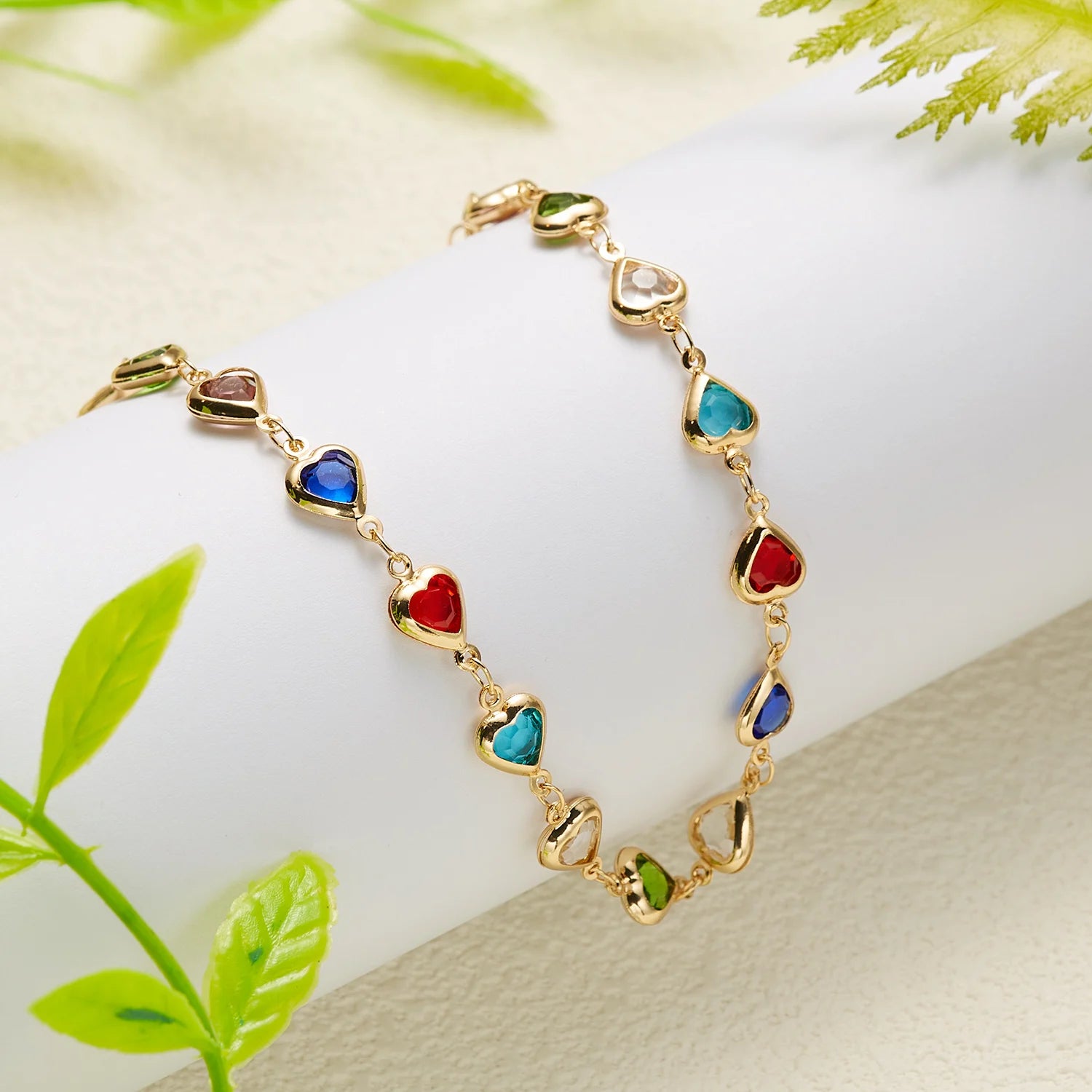 CowLost | exquisite-rainbow-zircon-heart-choker-necklace-for-women-korean-crystal-gold-color-metal-chain-collar-girls-party-beach-jewelry |12