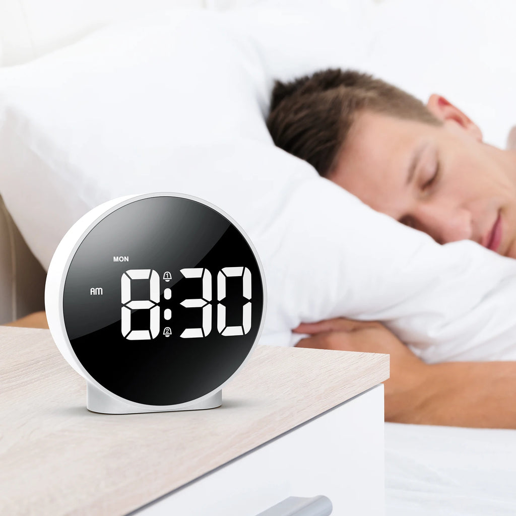 ORIA Digital LED Alarm Clock with Snooze Night Light USB Round Table Clock 3 Colors