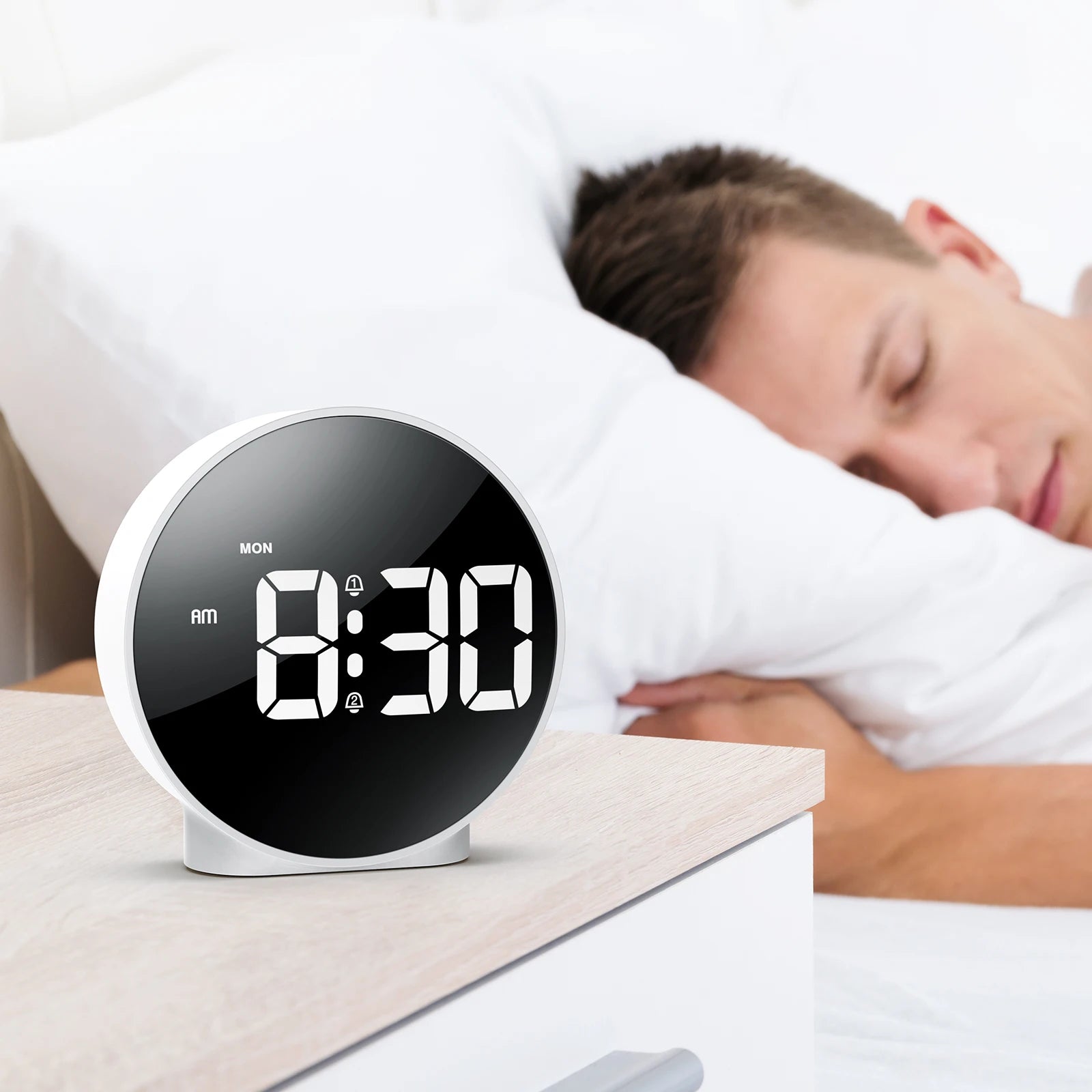 ORIA Digital LED Alarm Clock with Snooze Night Light USB Round Table Clock 3 Colors