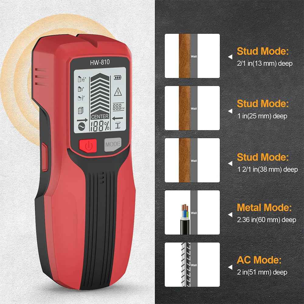 Handheld 6-in-1 Metal Detector Wall Stud Finder Digital Scanner with LCD Display