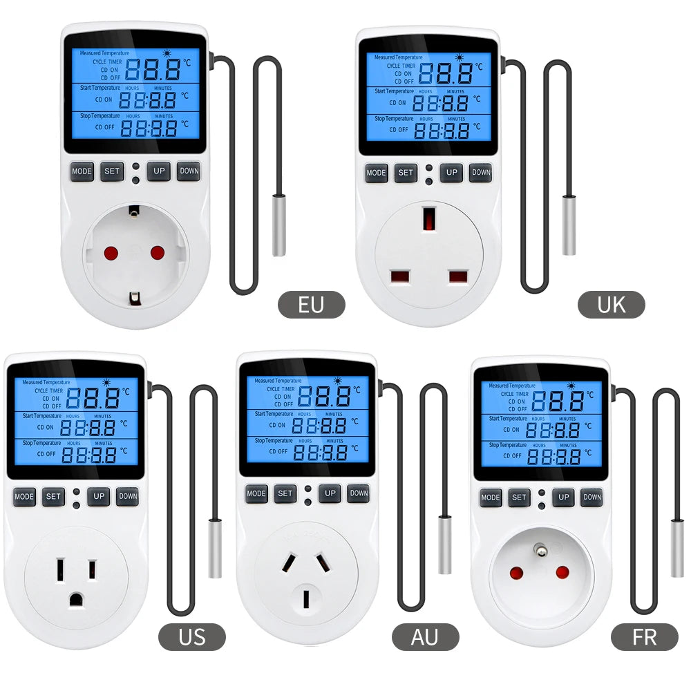 LCD Digital Thermostat Timer Socket EU/US/FR/UK/AU Temperature Controller with Timer Switch
