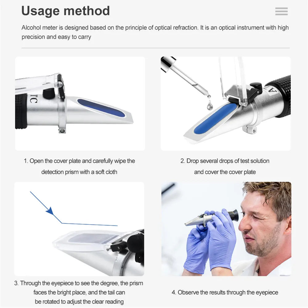 Handheld 0-80% Alcohol Refractometer for Spirits Brewing and Alcohol Concentration Measurement