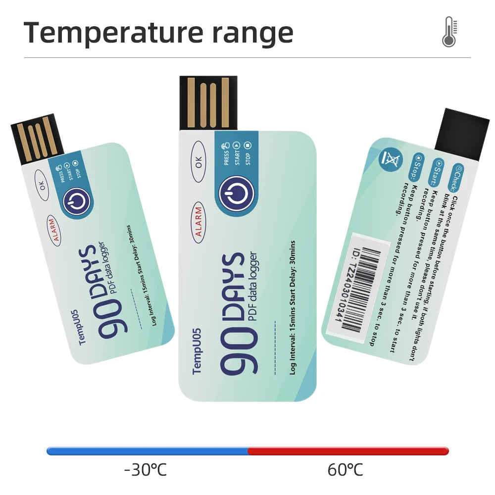 Disposable USB Temperature Data Logger 30/60/90 Days PDF Report for Vaccine Cold-Chain