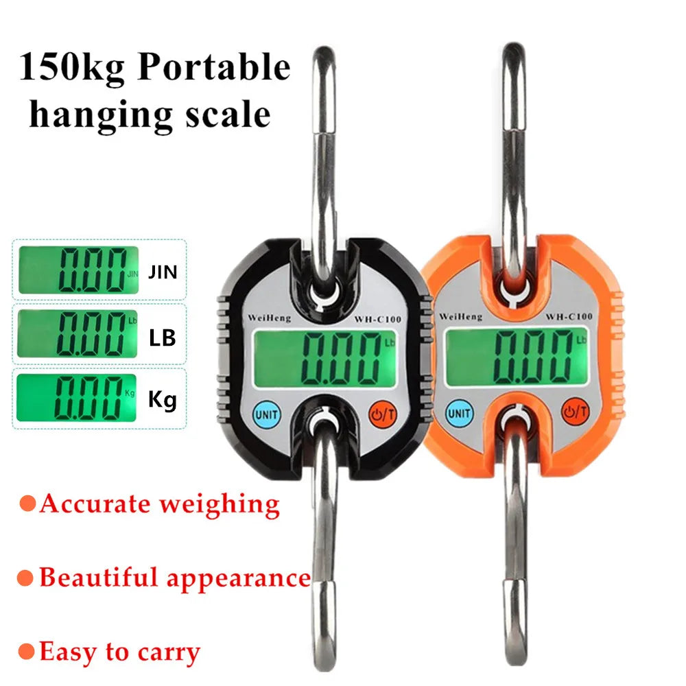 300kg Heavy Duty Electronic Digital Crane Scale 50g Accuracy Stainless Steel Hook LCD Display