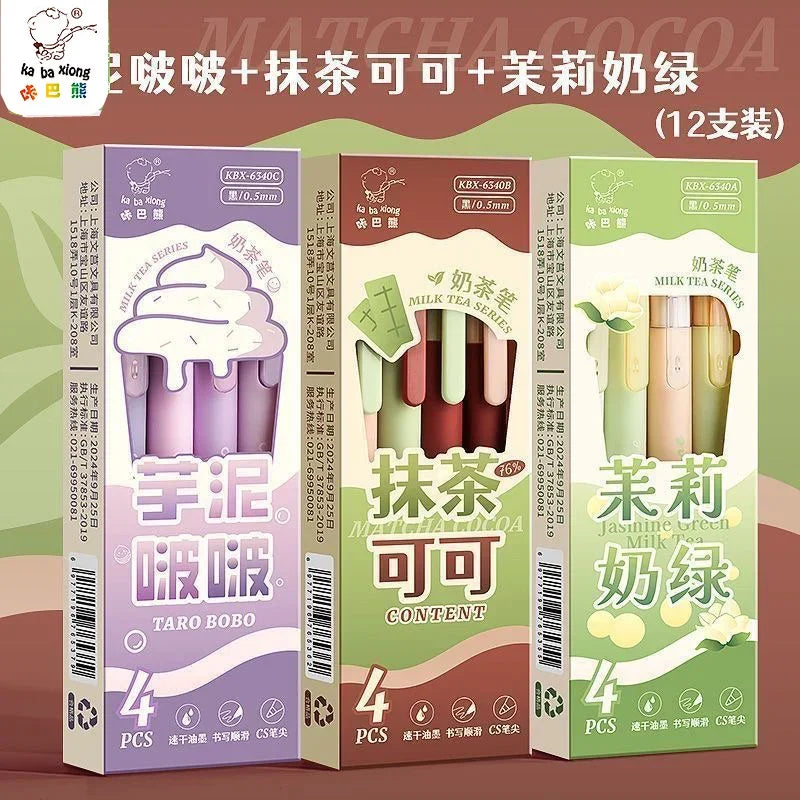CowLost | product_id-4pcs-milk-tea-gel-pens-set-assorted-retractable-0-5mm-rollerball-for-fast-dry-note-taking-exams |25