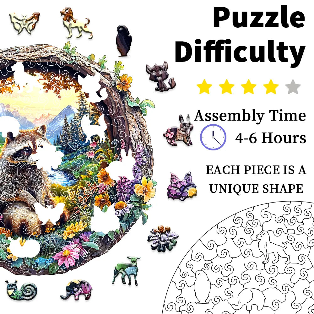 CowLost | product_id-eco-friendly-wooden-raccoon-forest-animals-jigsaw-puzzle-for-adults-unique-shapes-4-6-hour-assembly |4