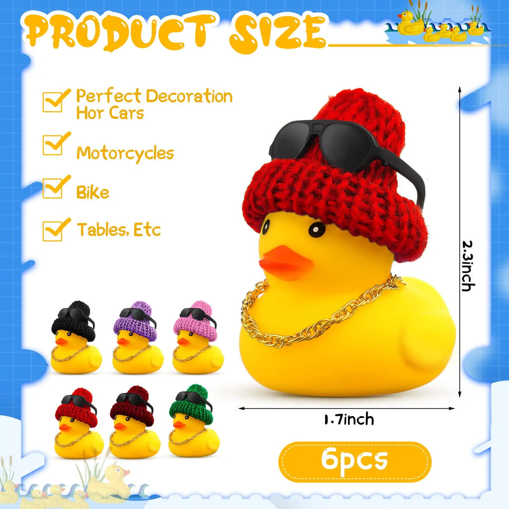 CowLost | product_id-6-12-36pcs-yellow-rubber-duck-car-dashboard-decorations-with-mini-hat-necklace-and-sunglasses |2