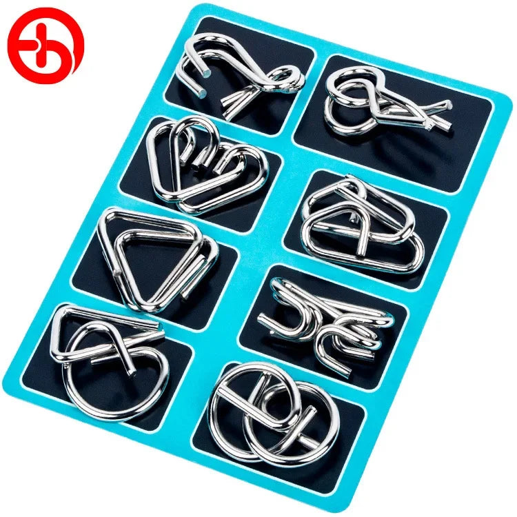 8-Piece Metal Montessori Wire Brain Teaser Puzzle Set for Kids and Adults