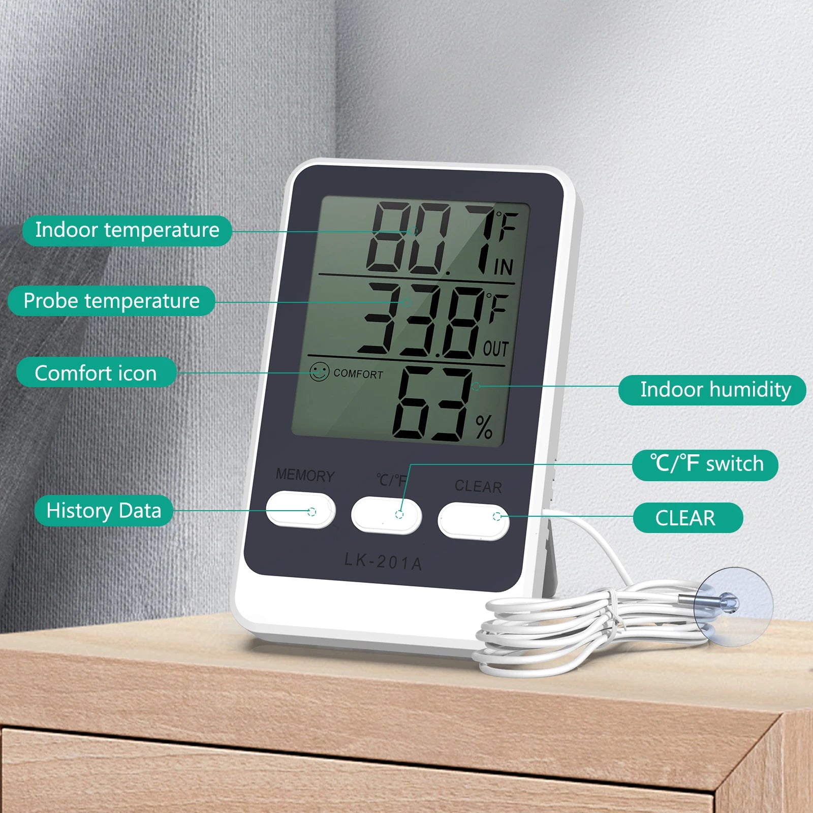 ORIA Digital Refrigerator Thermometer with Probe for Indoor, Outdoor, Aquarium, and Fish Tank Temperature Monitoring