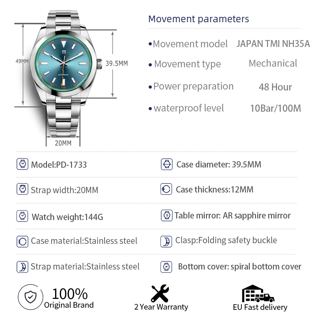 CowLost | pagani-design-green-glass-mens-mechanical-watches-luxury-sapphire-automatic-watch |6