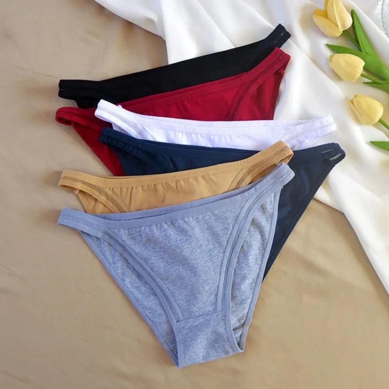 CowLost | product_id-5pcs-women-s-cotton-low-rise-breathable-solid-color-briefs-m-xl |6
