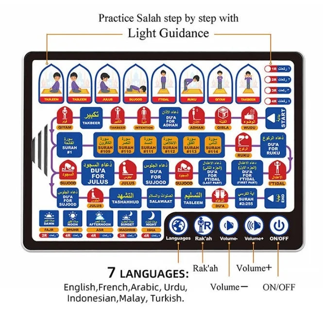 7 Languages Arabic Alphabet Learning Tablet Kids Interactive Educational Touch Pad Gift