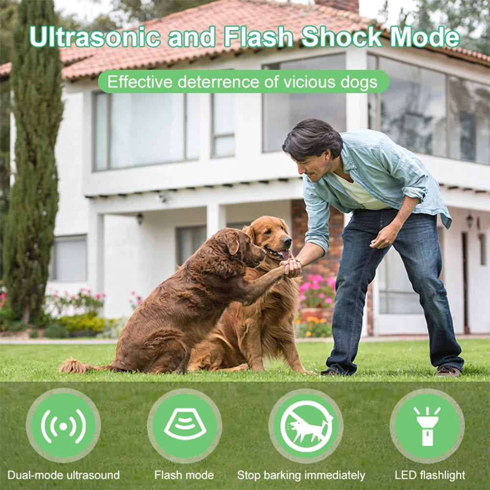 Rechargeable Ultrasonic Dog Repeller with LED Flashlight Anti-Barking Trainer