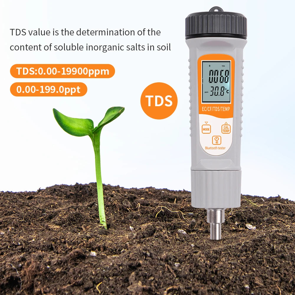 JUANJUAN Tuya Bluetooth 4-in-1 Soil Tester EC TDS CF Temp Digital Soil Nutrient Analyzer for Hydroponics Garden