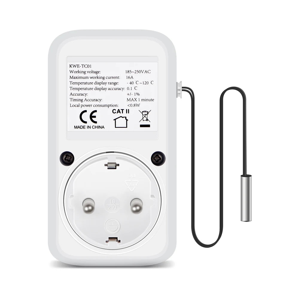 220V EU Plug Digital Temperature Controller Socket with LCD Timer Switch and Sensor