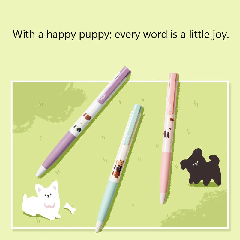 CowLost | product_id-kaco-cute-happy-puppy-gel-pen-set-3pcs-k7-push-0-5mm-black-ink-quick-drying-gel-ink-pen-papeleria-for-girls |3