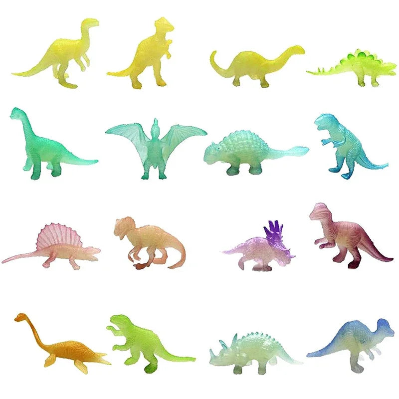 16Pcs Glow-in-the-Dark Mini Dinosaur Figure Toys Set