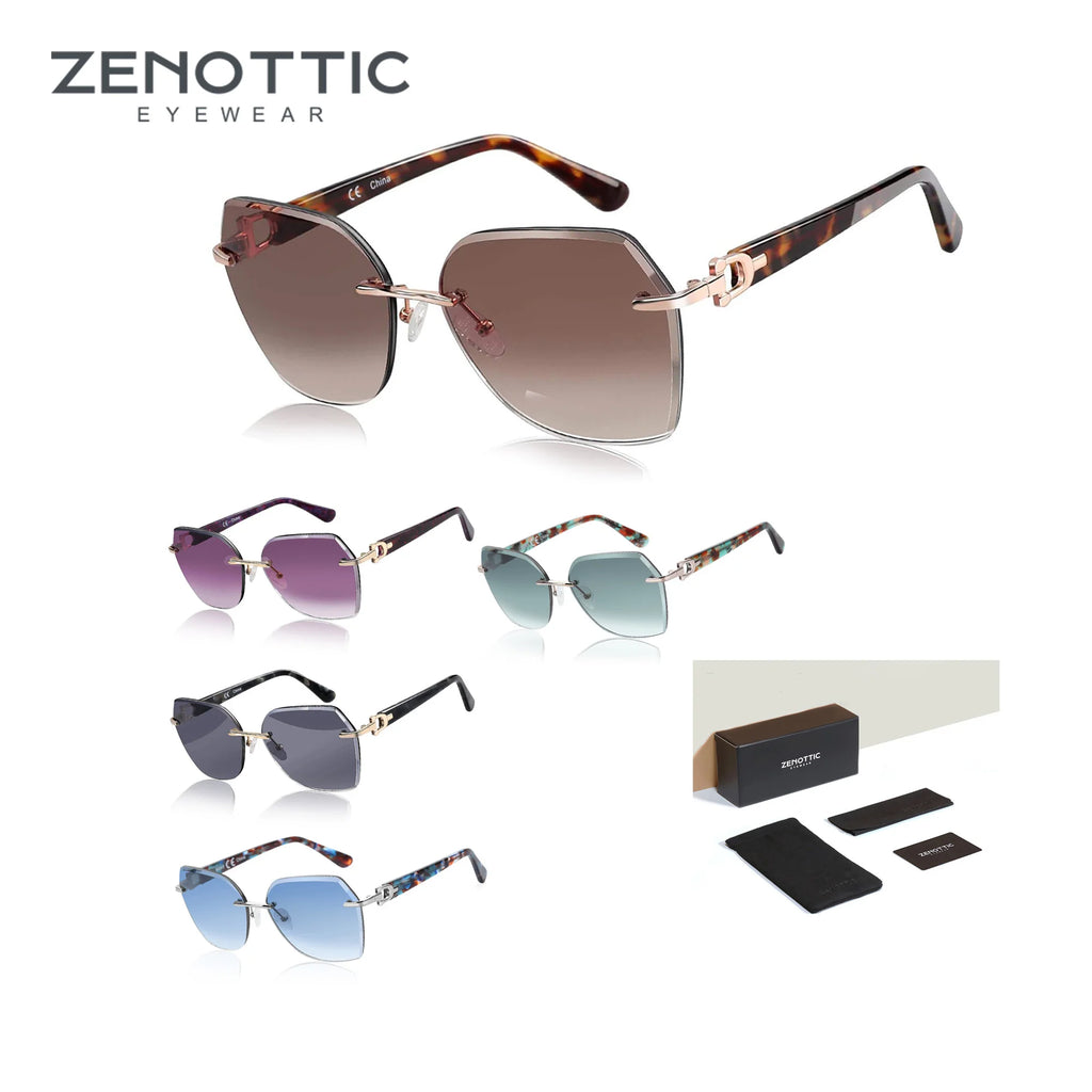 CowLost | zenottic-fashion-women-rimless-sunglasses-for-ladies-trendy-geometric-diamond-cutting-gradient-lens |1