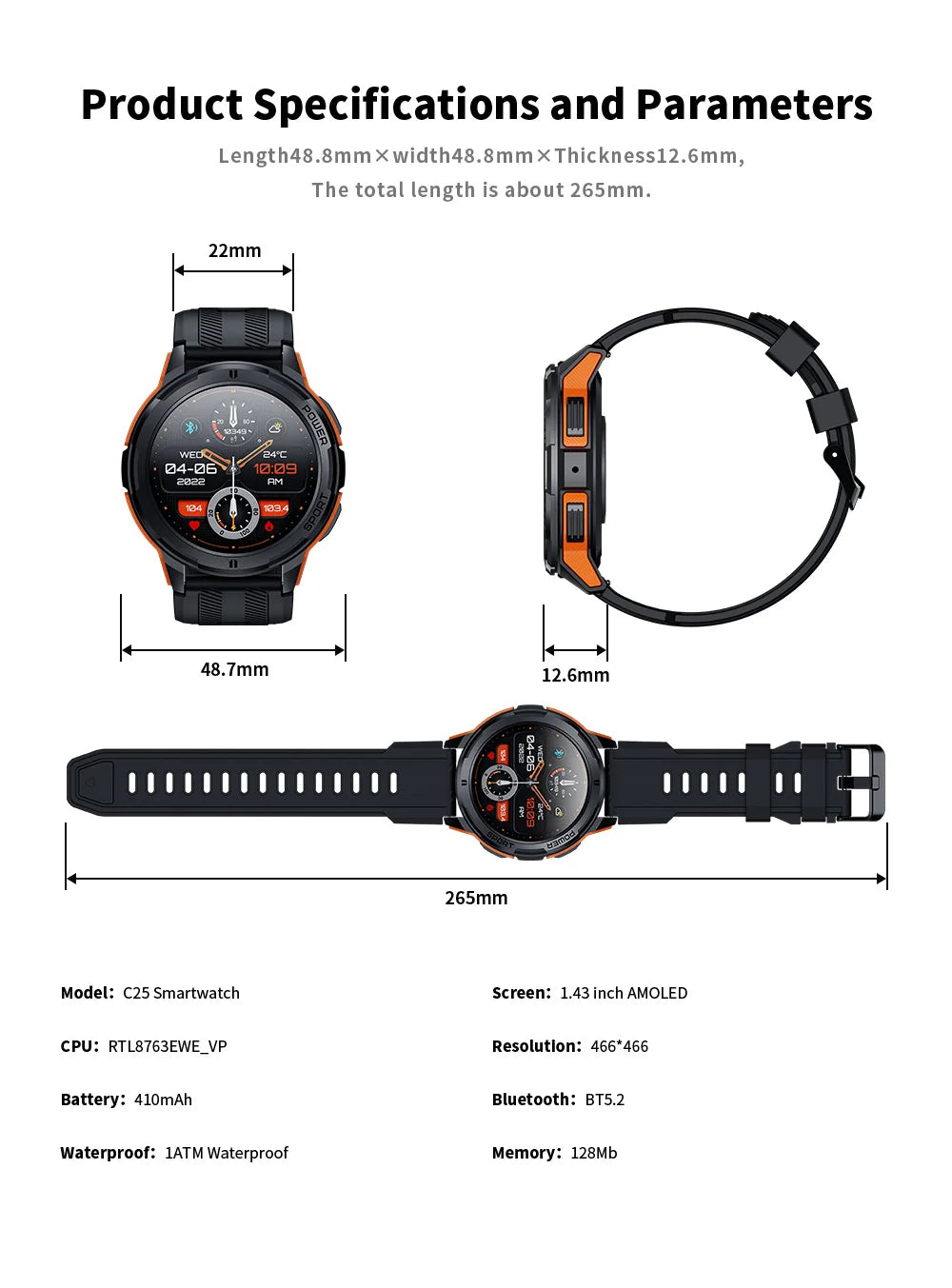 CowLost | oukitel-smartwatch-bt10-watch-1-43-amoled-display-410mah |21