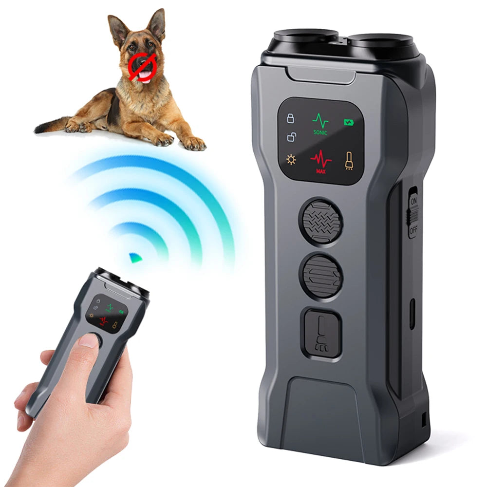 Rechargeable Ultrasonic Dog Repeller with LED Flashlight Anti-Barking Trainer