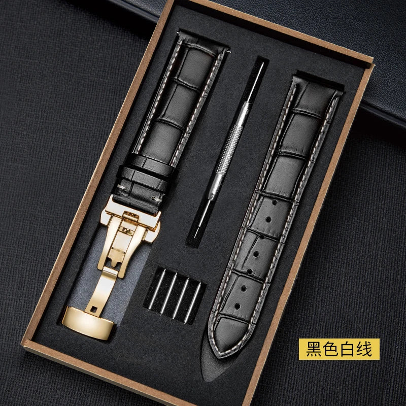 CowLost | product_id-genuine-leather-watchband-18-24mm-replacement-strap-with-wooden-box-and-butterfly-buckle |25