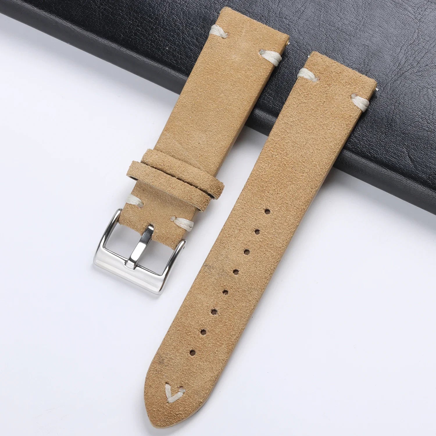 CowLost | product_id-hqstrap-grey-vintage-suede-leather-watch-strap-18-22mm-handmade-stitching-universal-replacement |25