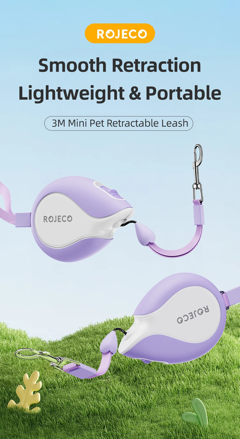 CowLost | dog-diapers-rojeco-3m-mini-automatic-retractable-dog-leash |7