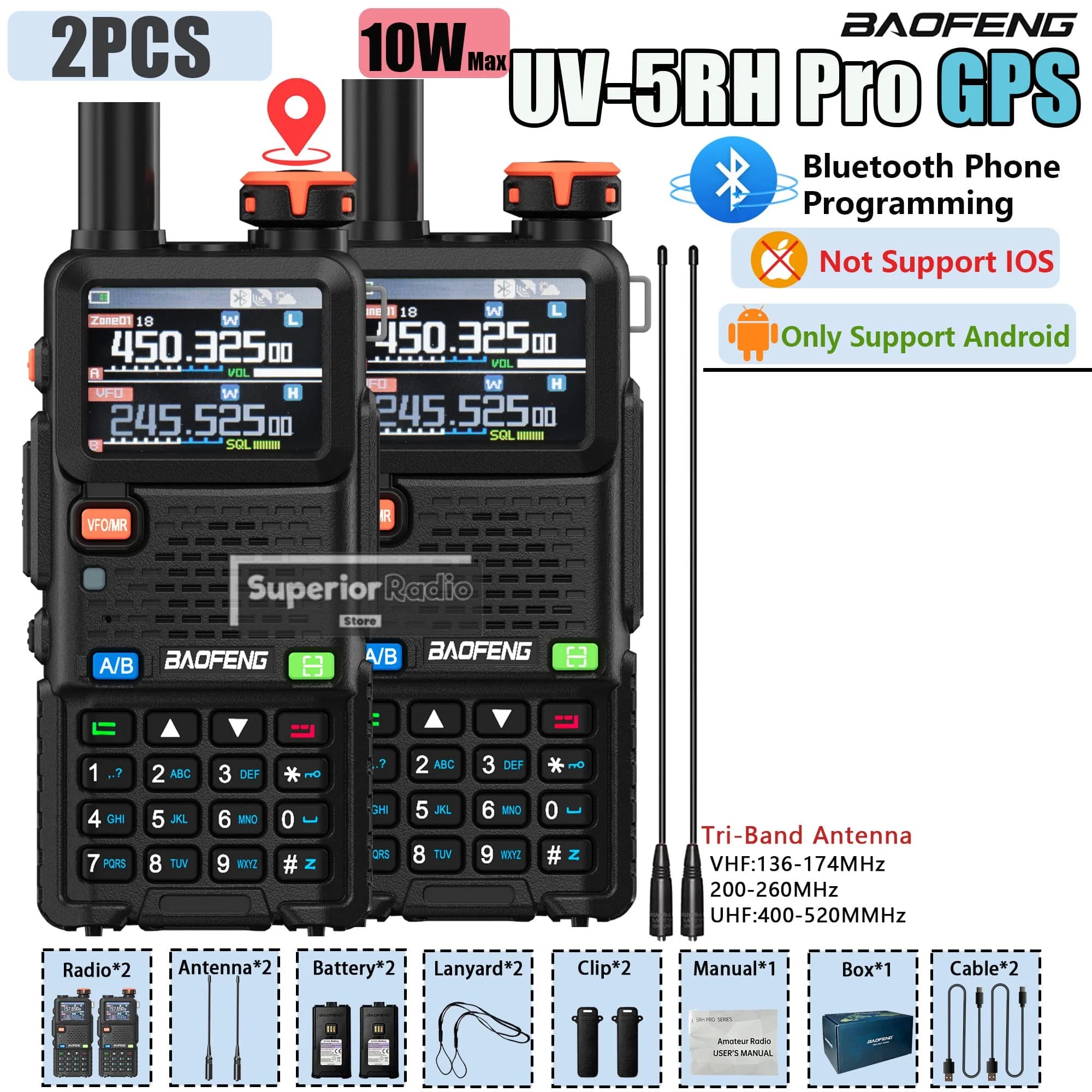 CowLost | mobile-phone-cases-baofeng-uv-5rh-pro-gps-walkie-talkie-10w-2-4pcs-bluetooth-usb-c-charging |10