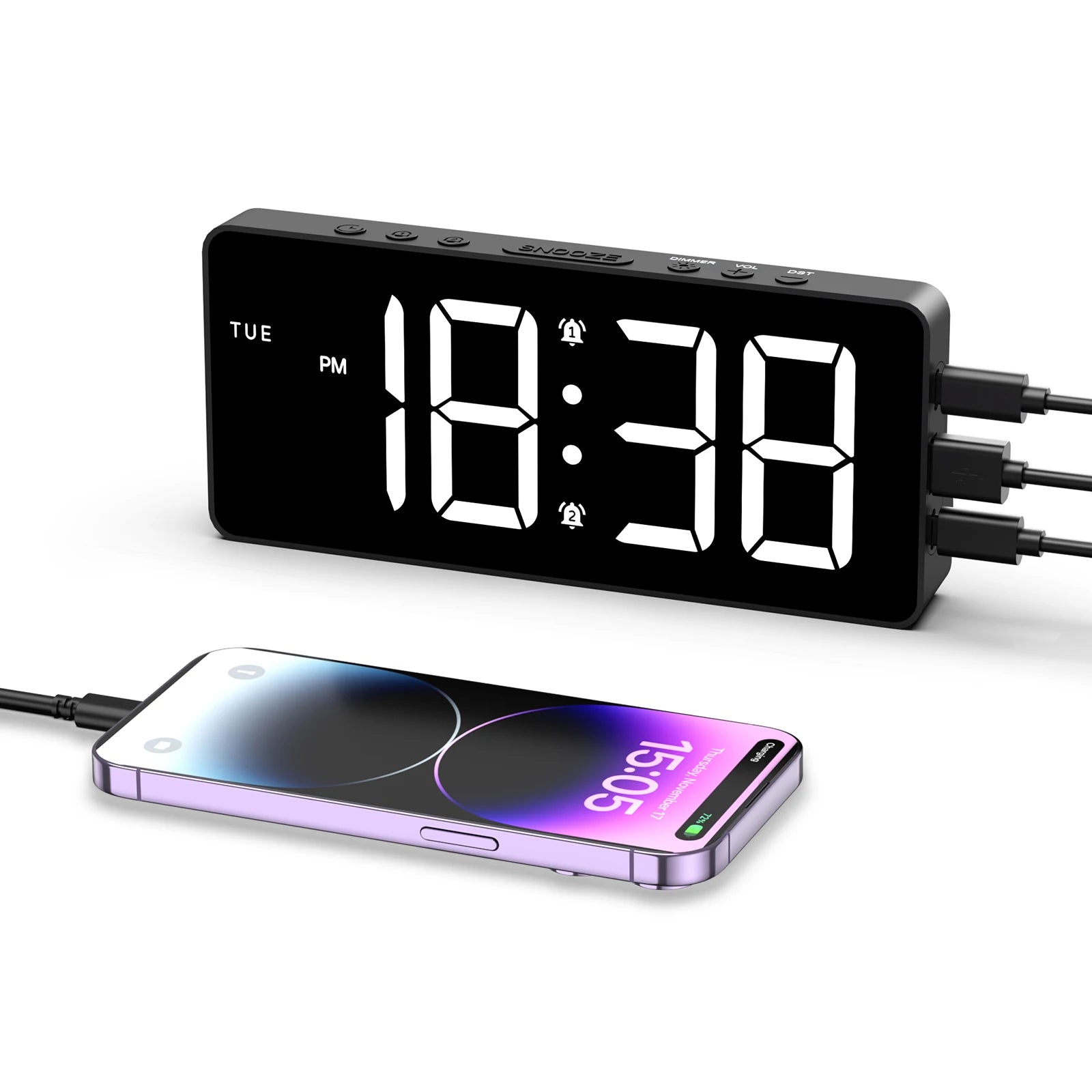 AMIR Digital Alarm Clock Large LED Display with 4 Alarm Modes, Snooze, DST, 12/24H for Bedroom & Office