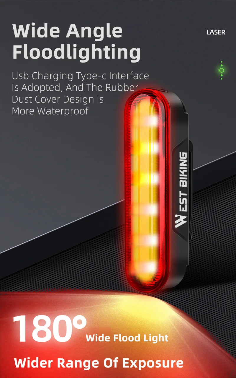 CowLost | west-biking-bike-taillight-laser-brake-sensing-rear-light-ipx5-waterproof-usb-charging-bike-light-mtb-road-bicycle-accessories |17