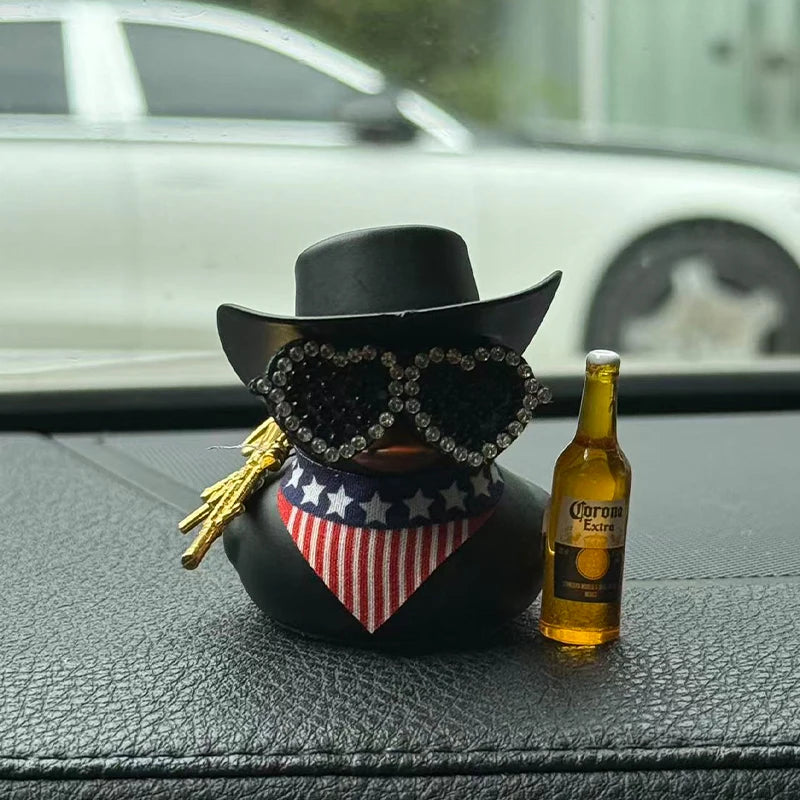 CowLost | 1-set-cowboy-car-rubber-duck-black-duck-decoration-dashboard-with-sun-hat-for-car-dashboard-decorations-1 |4
