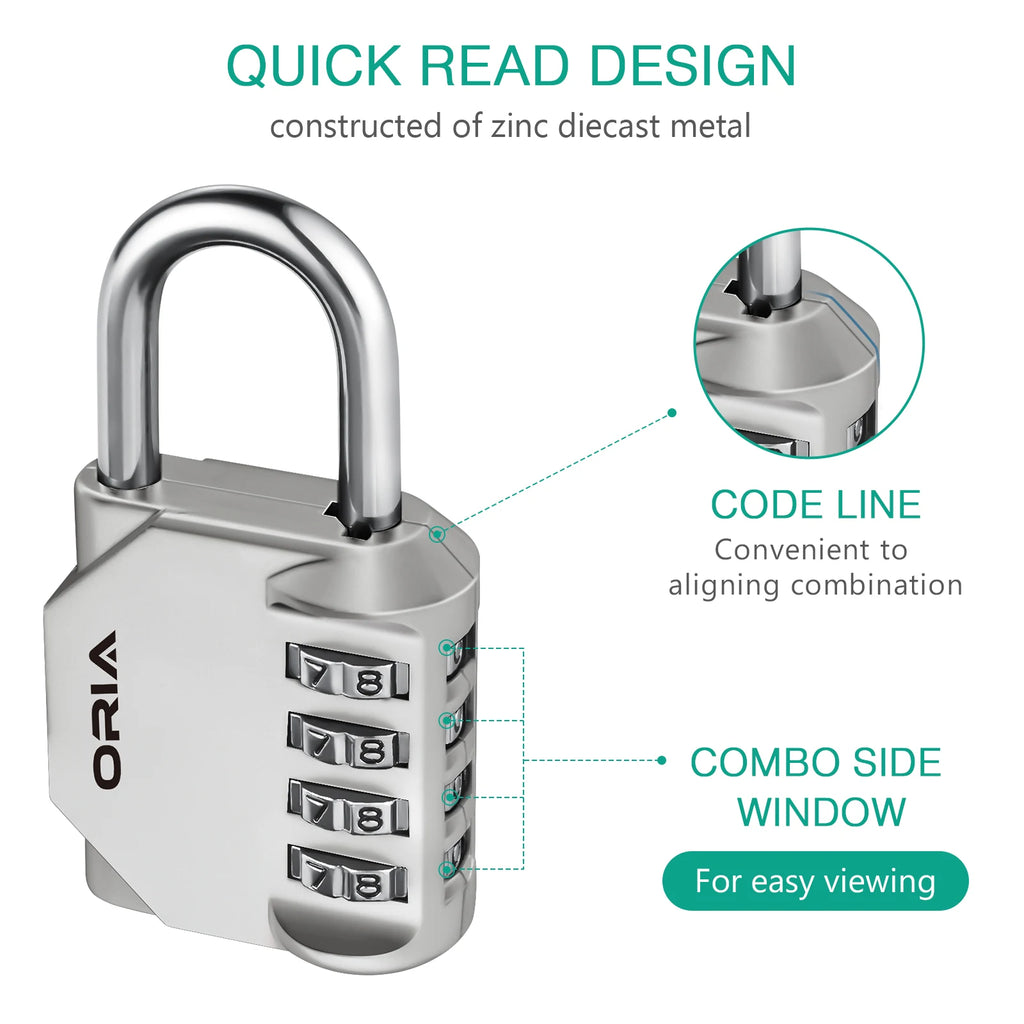 ORIA 2PCS 4-Digit Waterproof Combination Padlocks for Door, Suitcase, Bag, Cabinet, Gym
