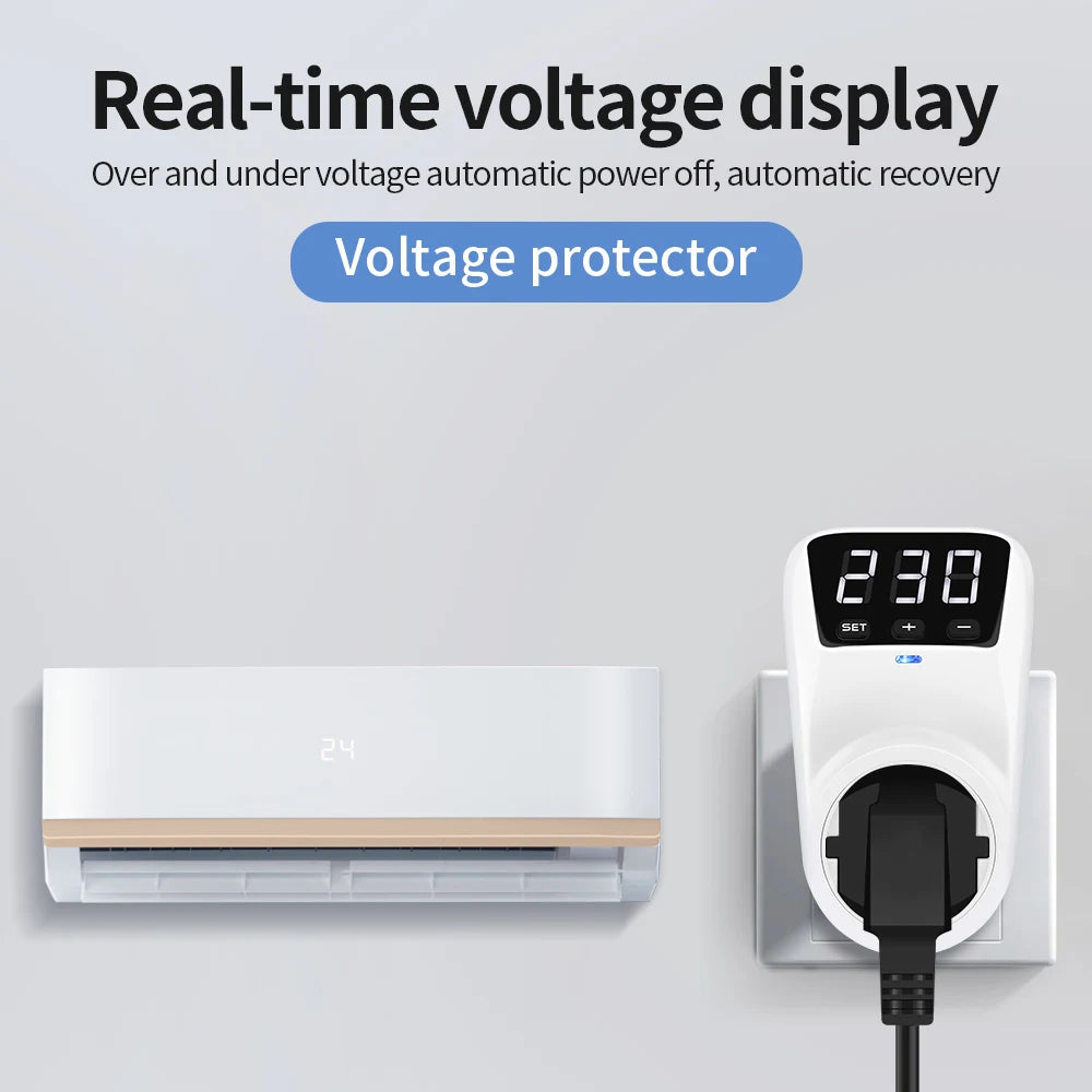 LCD Voltage Protector with LCD Display, Automatic Reset, Surge & Undervoltage Protection, EU/US Plug