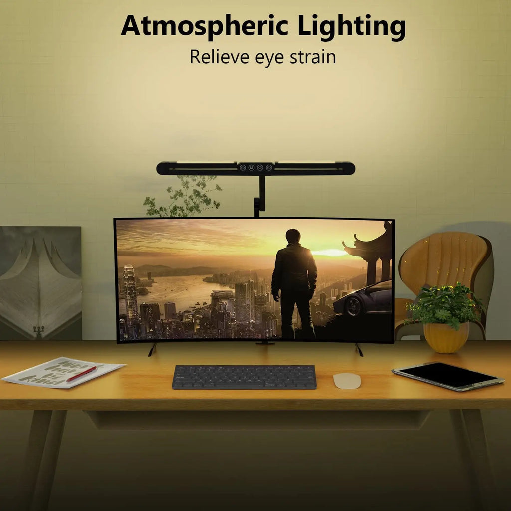 28.2" Large Transformable LED Desk Lamp with Clamp, 24W Auto Dimming Sensor Light for Office