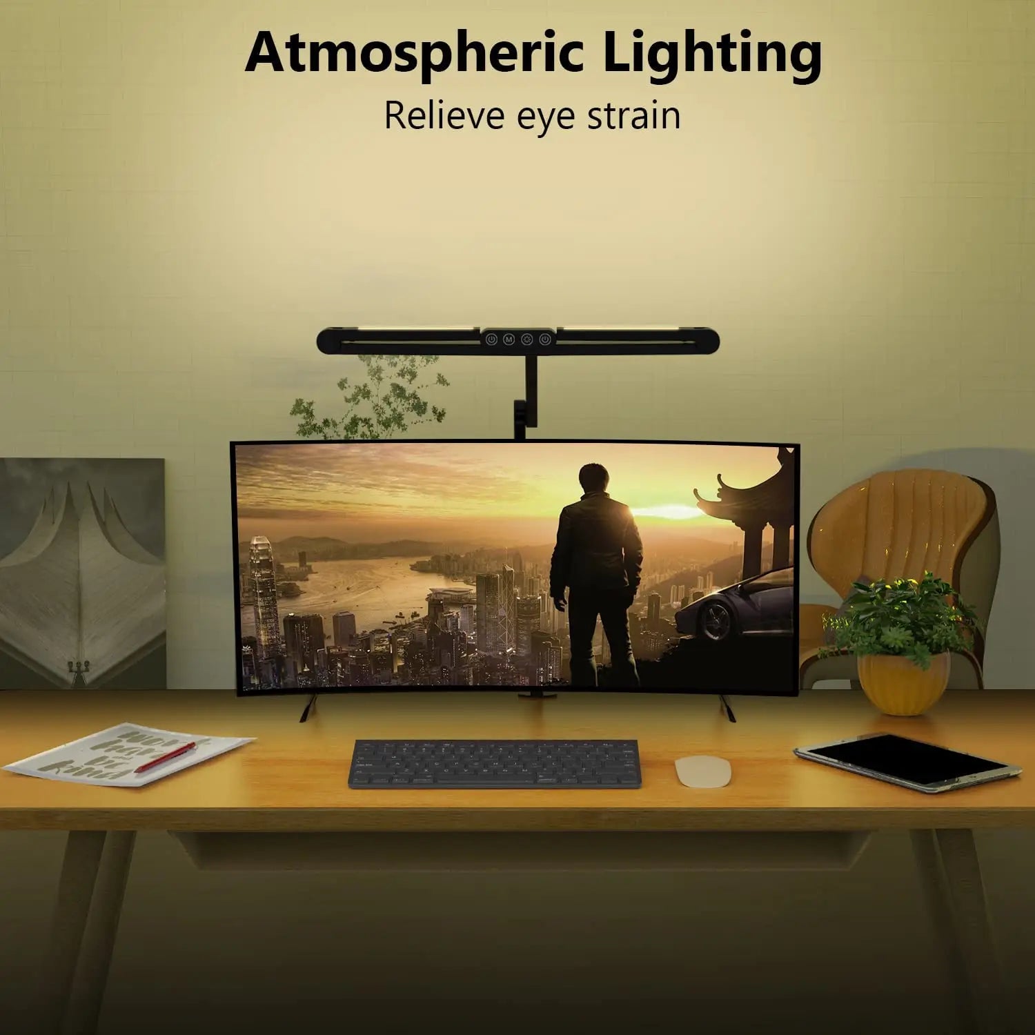 28.2" Large Transformable LED Desk Lamp with Clamp, 24W Auto Dimming Sensor Light for Office