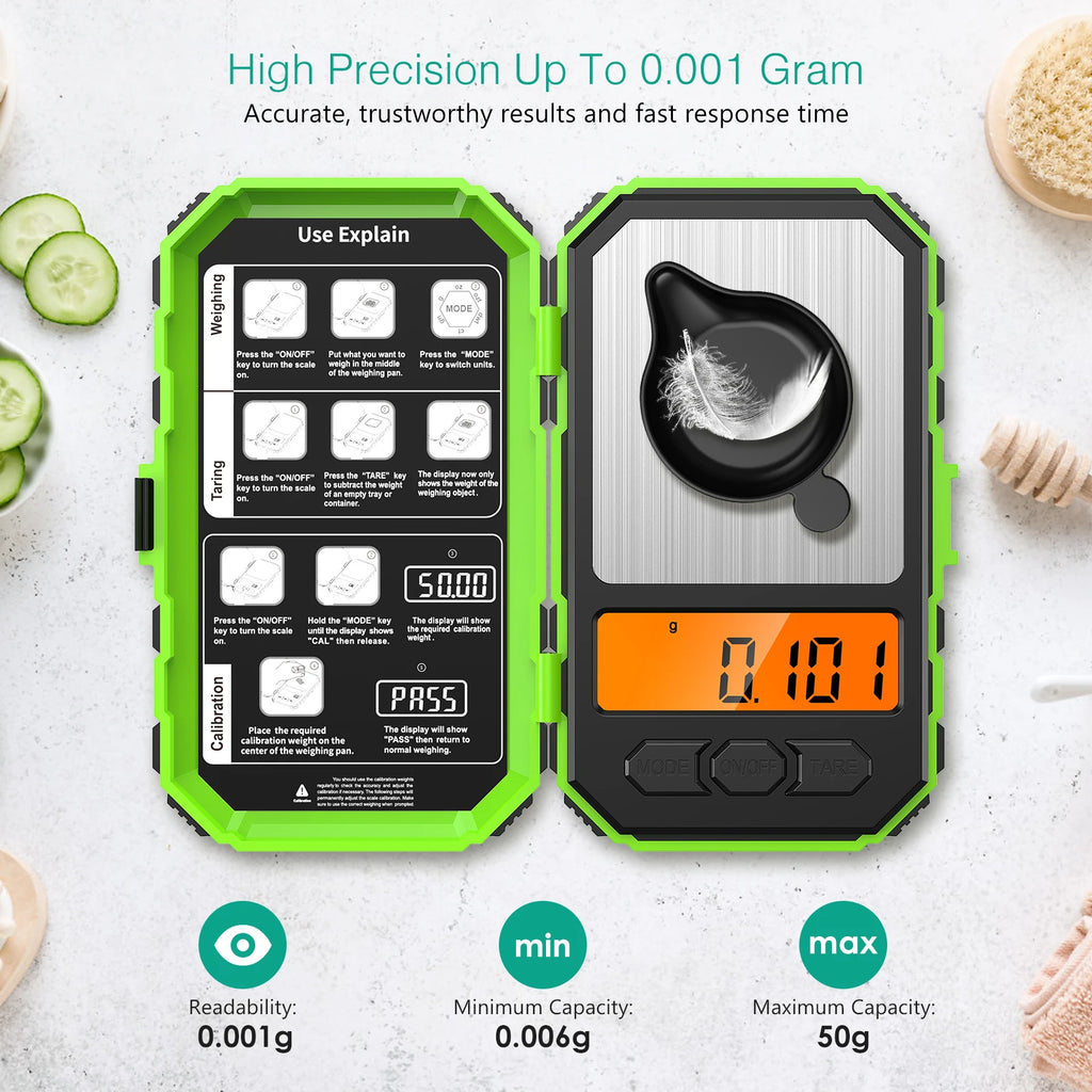 Brifit 0.001g-50g Digital Pocket Scale with Calibration Weights and LED Display