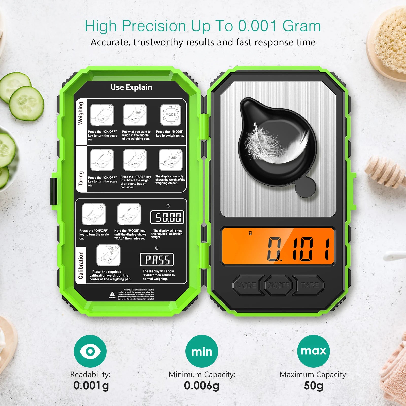 Brifit 0.001g-50g Digital Pocket Scale with Calibration Weights and LED Display