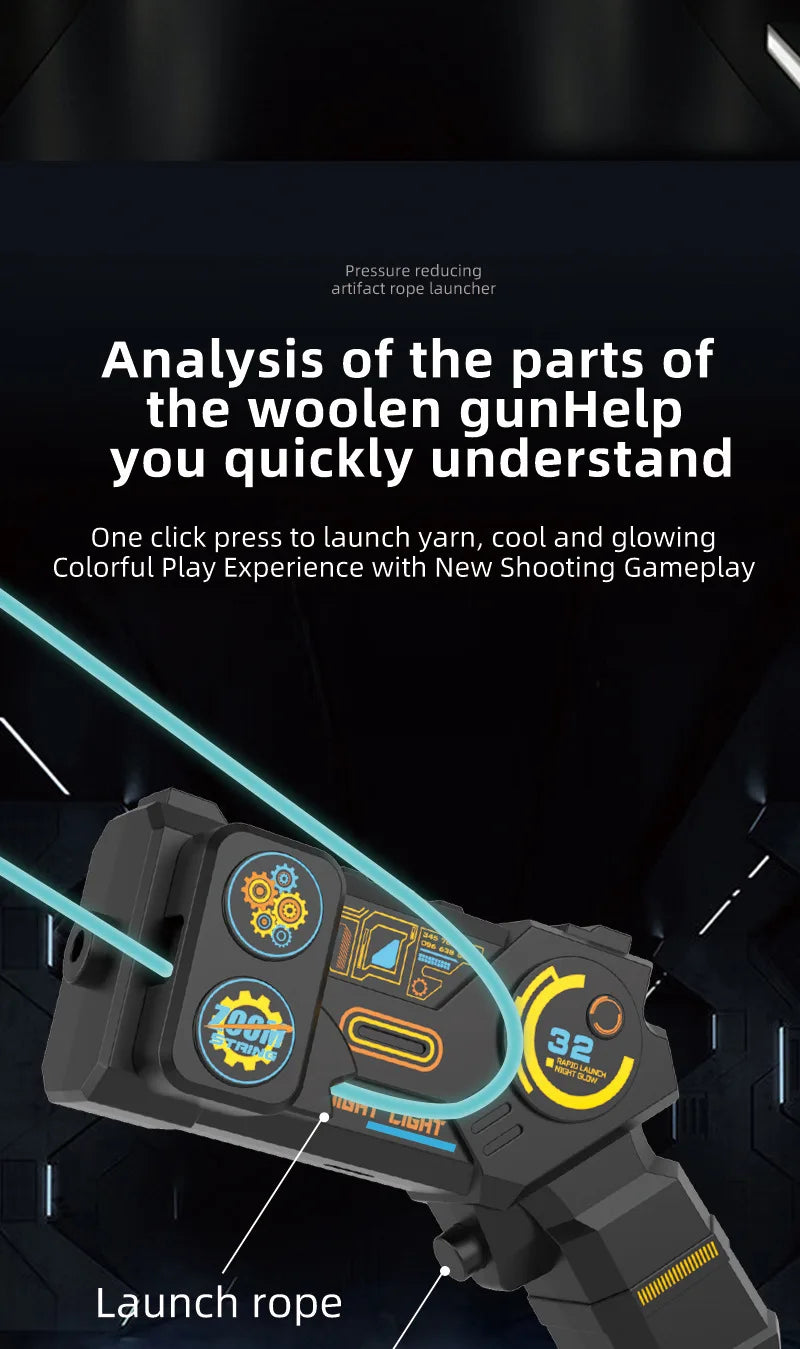 Glow in the Dark String Rope Launcher Portable Handheld Toy Gun Stress Relief Gift