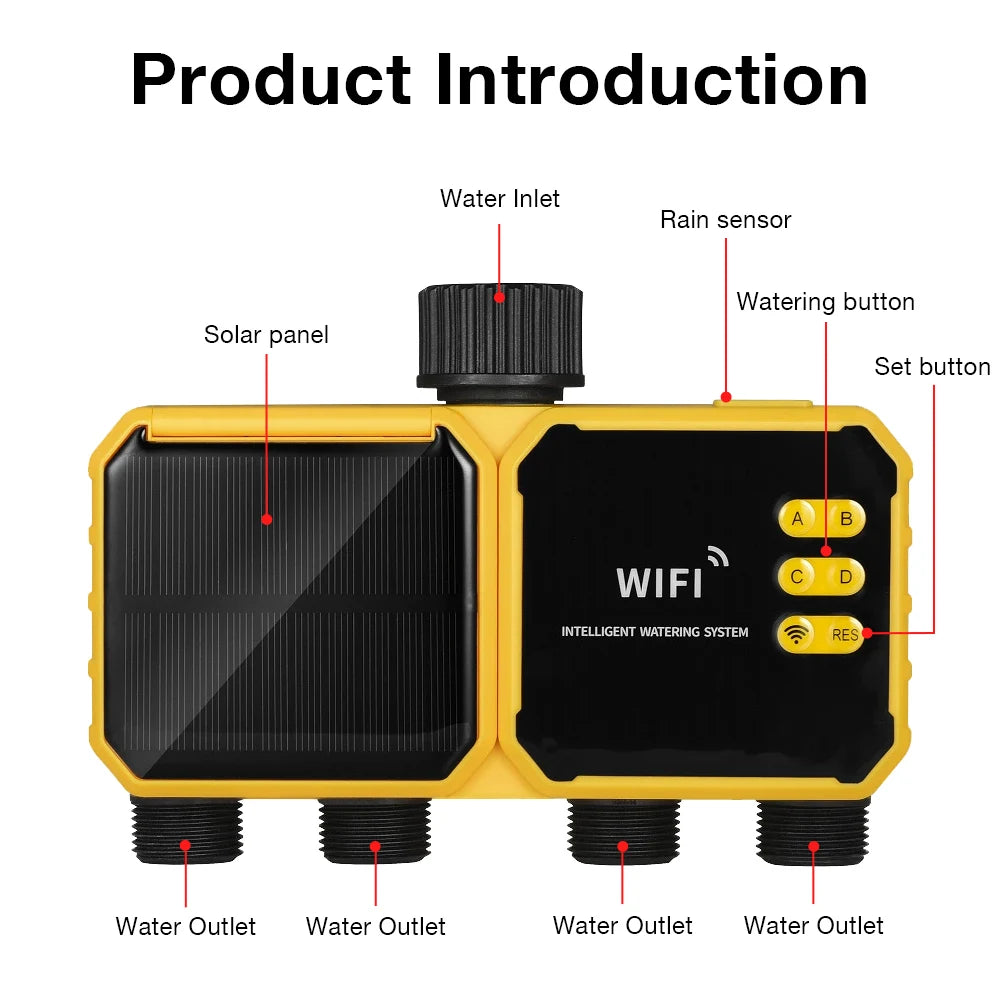 WiFi Solar Irrigation Timer 1/2/4 Outlet Smart Watering Controller for Garden Greenhouse
