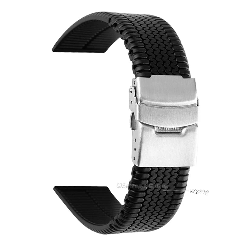 CowLost | product_id-black-silicone-sport-watchband-20mm-24mm-with-tire-pattern-folding-buckle-waterproof-universal-strap |9