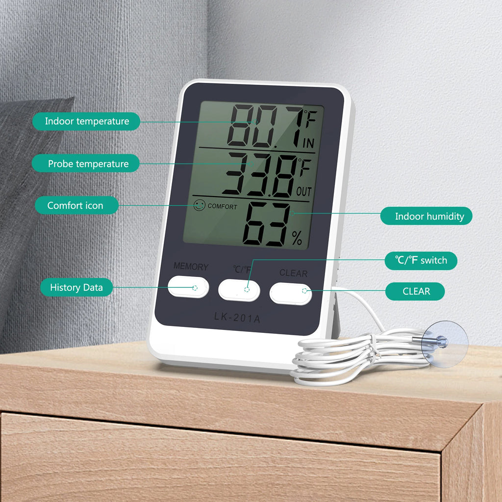 ORIA Digital Refrigerator Thermometer with Probe for Indoor, Outdoor, Aquarium, and Fish Tank Temperature Monitoring