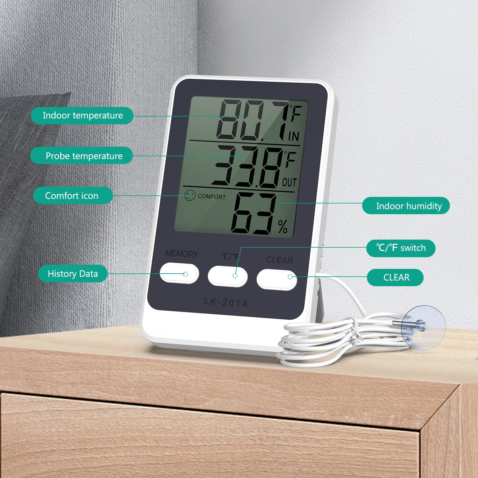 ORIA Digital Refrigerator Thermometer with Probe for Indoor, Outdoor, Aquarium, and Fish Tank Temperature Monitoring