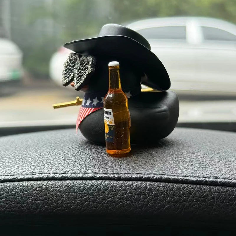 CowLost | 1-set-cowboy-car-rubber-duck-black-duck-decoration-dashboard-with-sun-hat-for-car-dashboard-decorations-1 |3