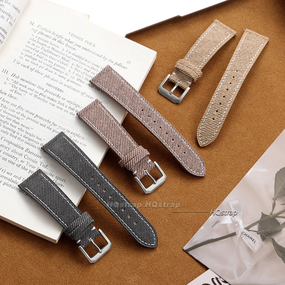 Quick Release Denim Pattern Watch Band 18mm-22mm Nylon Strap for Seiko Sport Wristwatch
