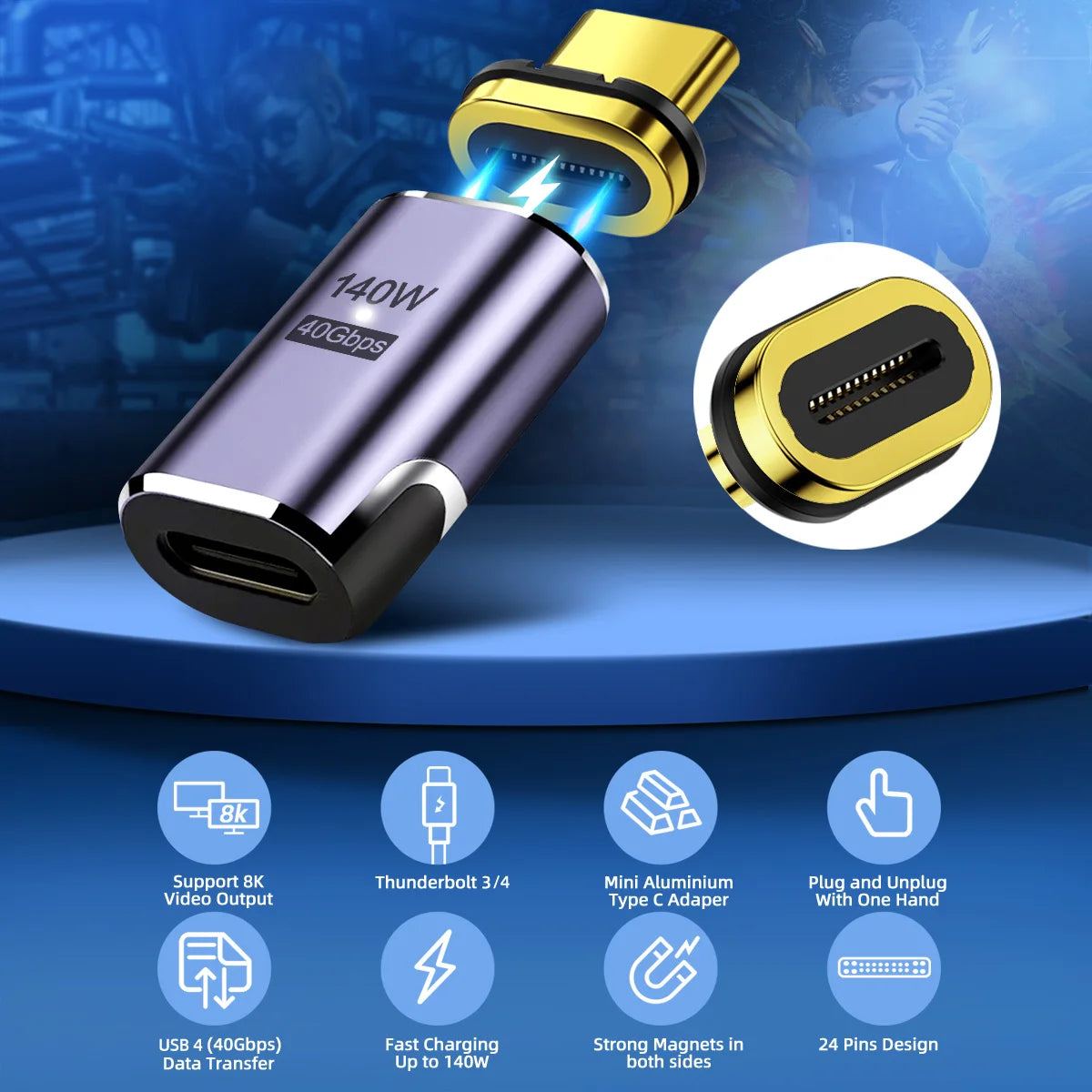 CowLost | product_id-24pins-usb4-0-magnetic-type-c-otg-adapter-140w-fast-charge-40gbps-8k-60hz-for-macbook-pro-xiaomi-samsung |17