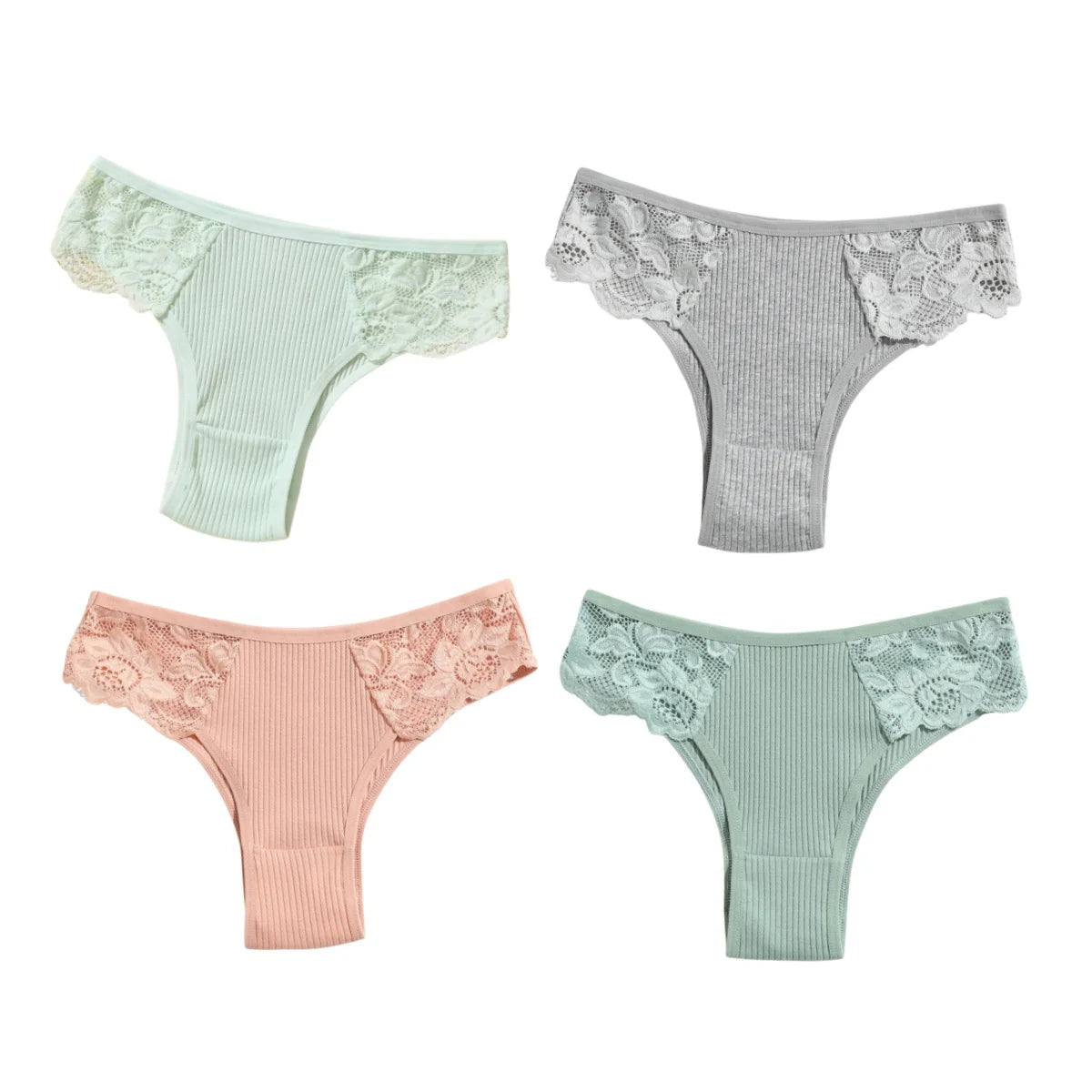 CowLost | product_id-4pcs-womens-cotton-ribbed-low-rise-brazilian-lace-briefs |12