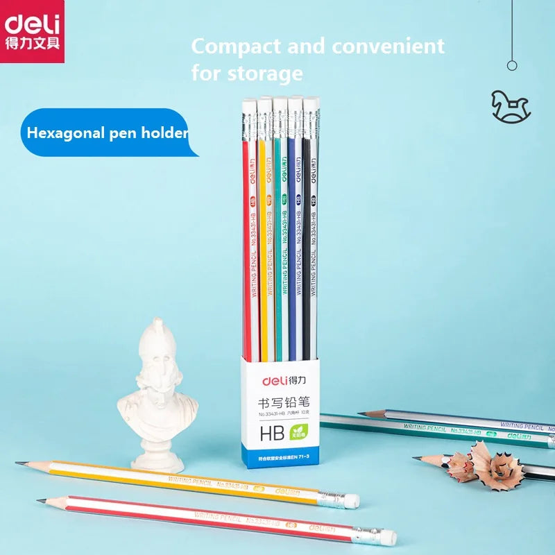 CowLost | product_id-deli-10pc-hb-2b-wood-pencils-triangle-hexagonal-with-eraser-for-school-home-office |2