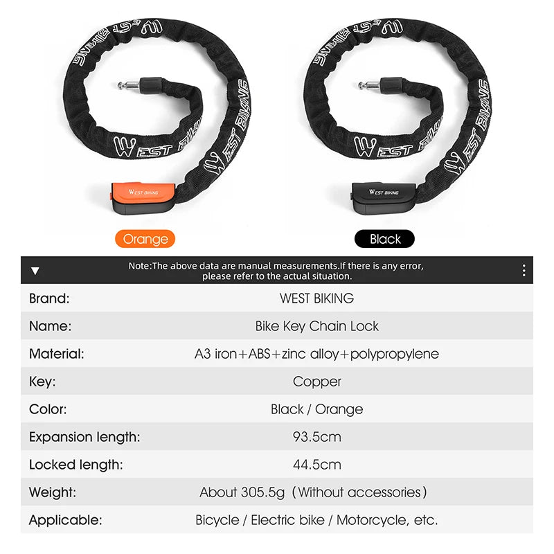 CowLost | sporting-goods-west-biking-wear-resistant-anti-slip-bicycle-chain-lock |6