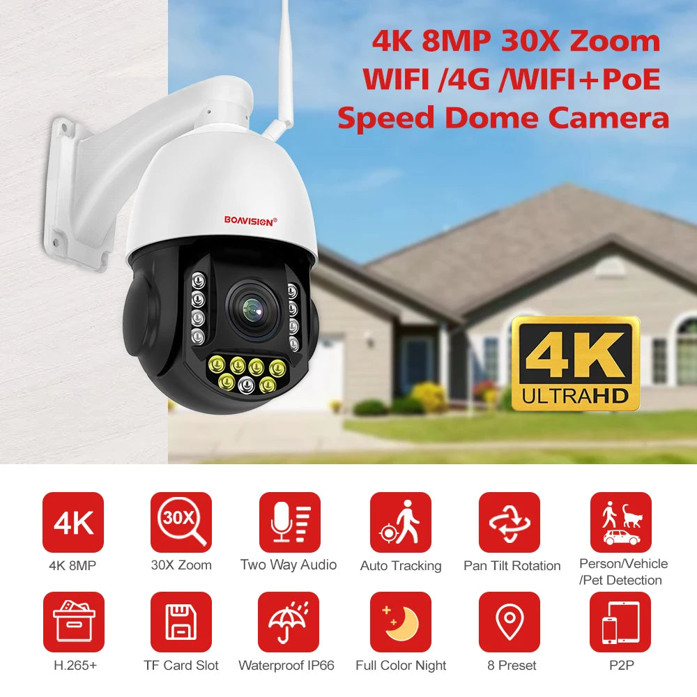 CowLost | 4k-8mp-outdoor-camera-4g-sim-card-wifi-poe-humanoid-tracking-30x-zoom-ptz-speed-dome-2-4ghz-5ghz-dual-band-wifi-surveillance-cam |7