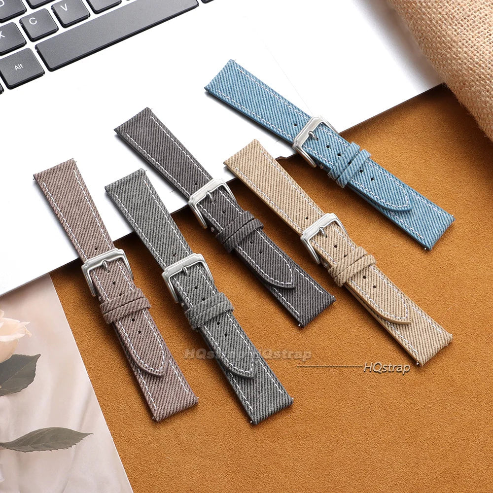 Quick Release Denim Pattern Watch Band 18mm-22mm Nylon Strap for Seiko Sport Wristwatch